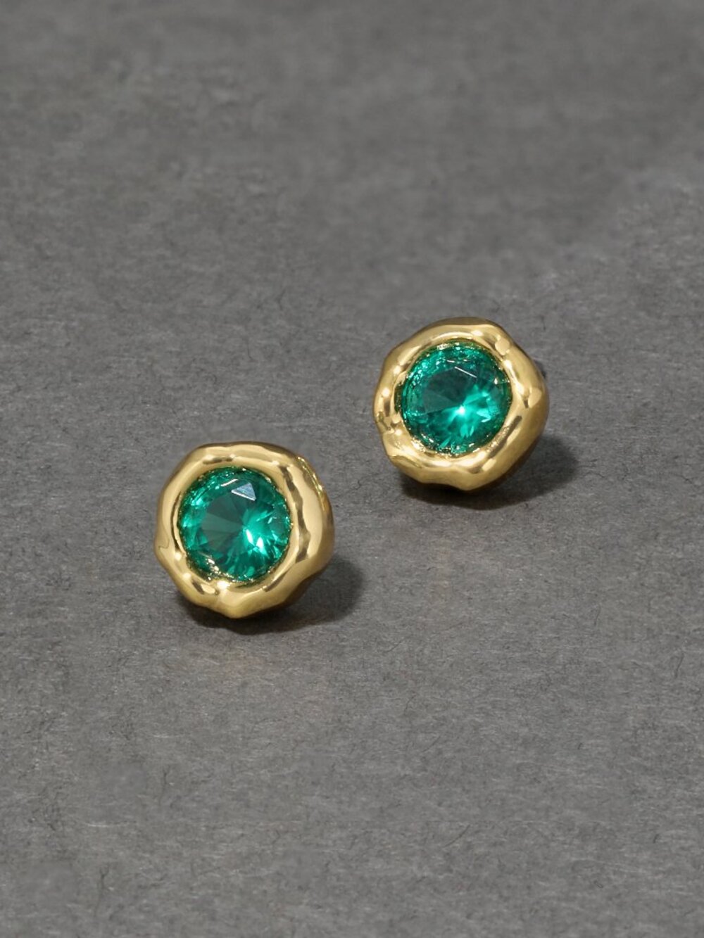 Alexis Bittar Asterales Molten Bezel Stud Earring- Gold & Light Emerald